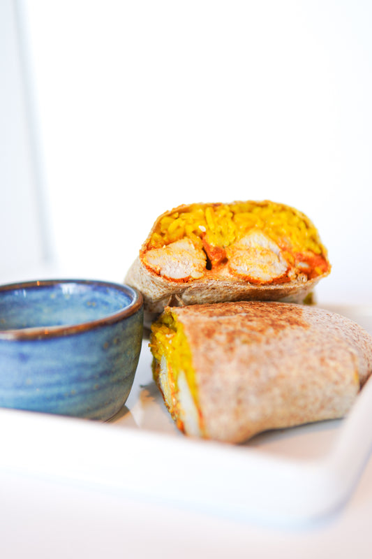 Chicken Tikka Burrito with a Zesty Sour Cream Dip