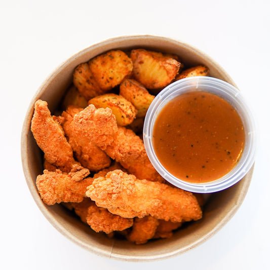 Crispy Shredded Chicken with Potato Cubes.