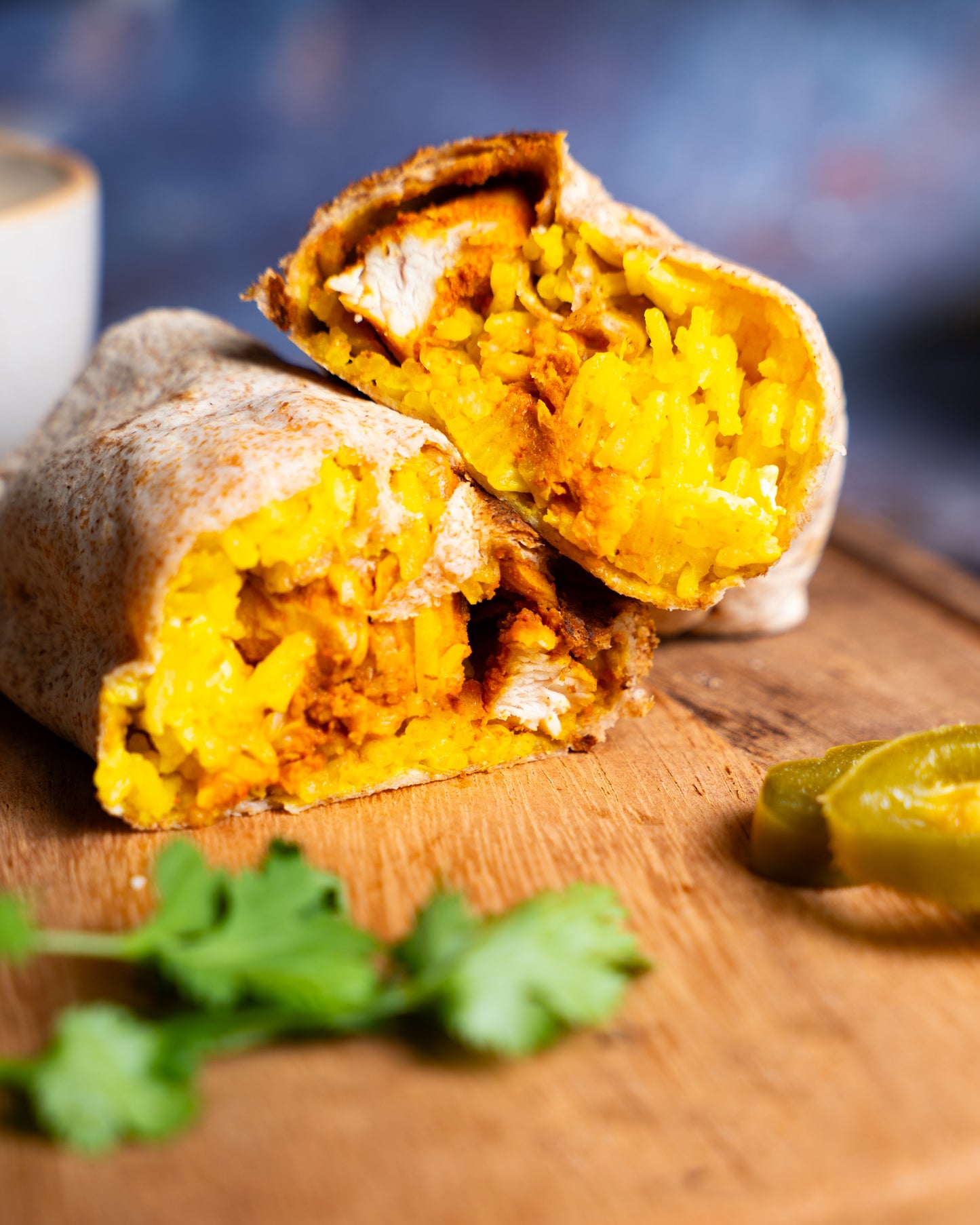 Chicken Tikka Burrito with a Zesty Sour Cream Dip